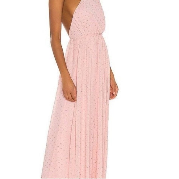 MICHAEL COSTELLO X REVOLVE Pink Chiffon with Gold One Shoulder Goddess Gown M - Picture 2 of 9